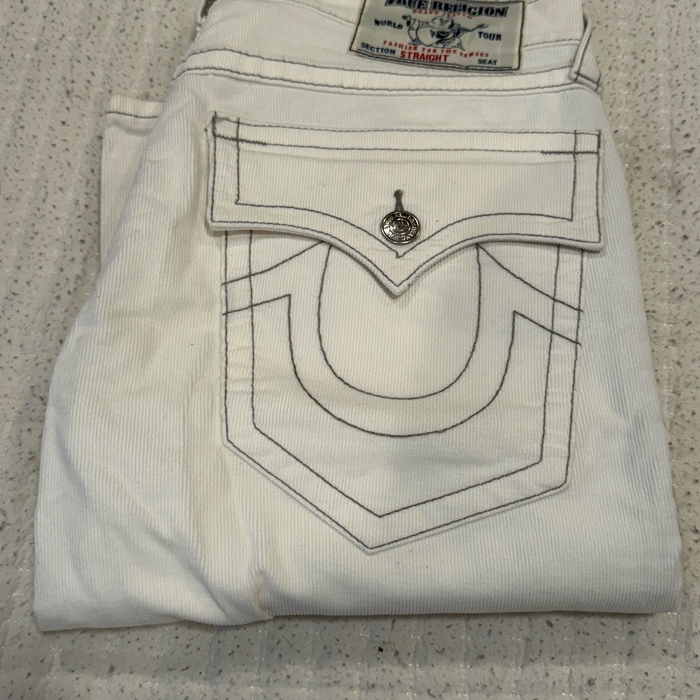 True Religion Men’s White Slim Straight Jeans w/ Contrast Stitch corduroy pants